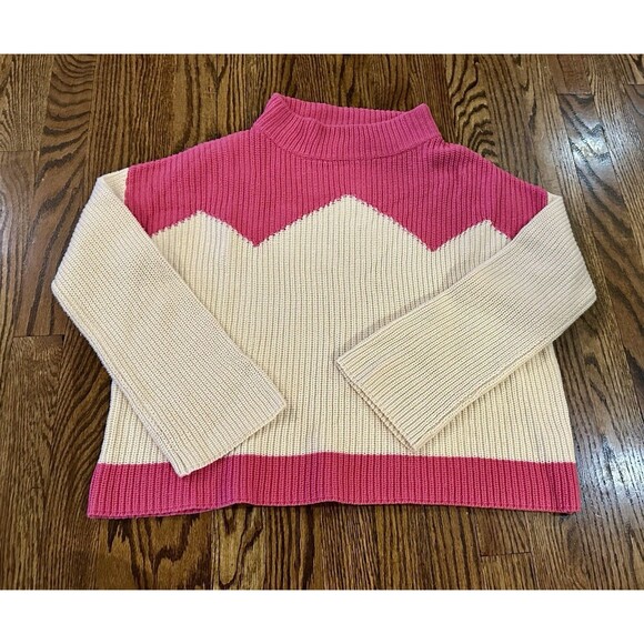 The Reeds x J. Crew Ski Sweater Hot Pink‎ & Ivory Mockneck Pullover Size XS EUC - Picture 1 of 8